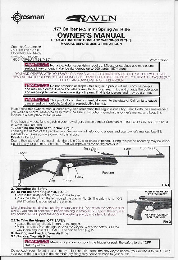 RAVEN .177 Caliber (4.5 mm) Spring Air Rifle - Bedienungsanleitungen f ...