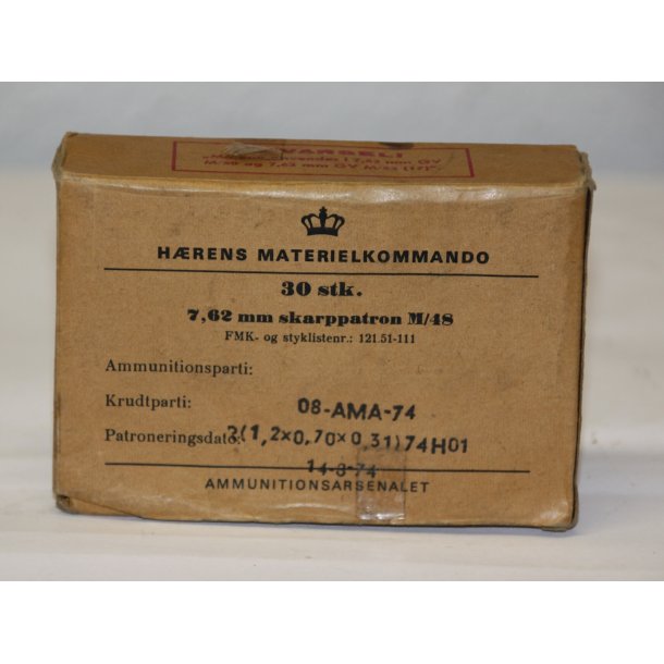 HRENS MATERIELKOMMANDO 30 stk 7,62 mm skarppatron M/48 - tom ske