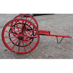 Brandvsen : Antik slangevogn med jernbeslede trhjul (108 cm)