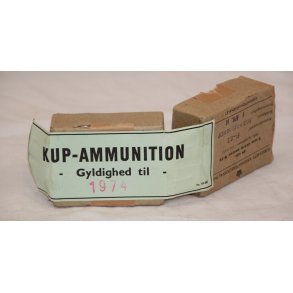 KUP-AMMUNITION FORSVARETS KRIGSMATERIELFORVALTNING 48 stk 9 mm skarp patron M/41 - leeren Schachtel