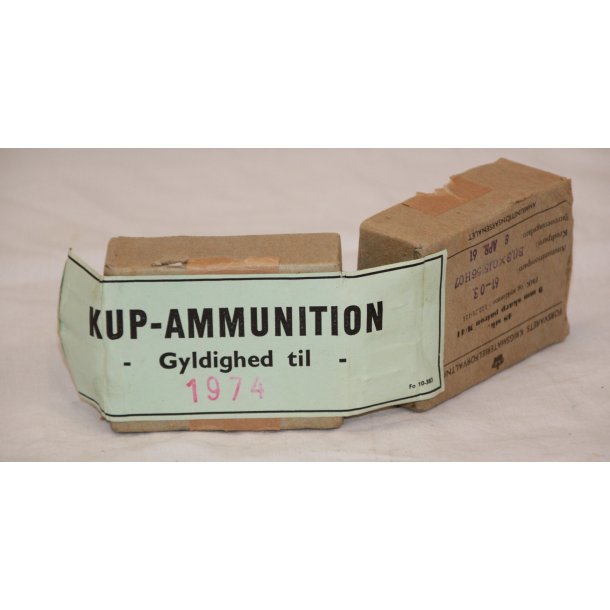KUP-AMMUNITION FORSVARETS KRIGSMATERIELFORVALTNING 48 stk 9 mm skarp patron M/41 - leeren Schachtel