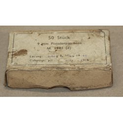 2. W.K. : 50 Stck 9 mm Pistolenpatronen M. 1941 (d) - Leere Box