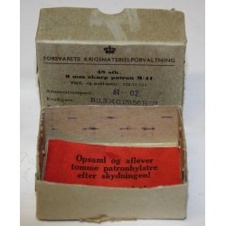 FORSVARETS KRIGSMATERIELFORVALTNING 48 stk 9 mm skarp patron M/41 - leeren Schachtel