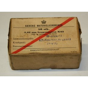 HRENS MATERIELKOMMANDO 50 stk 7,62 mm lyssporpatron M/62 - Leere Box