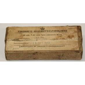FORSVARETS KRIGSMATERIELFORVALTNING 20 stk. 7,62 mm lse patroner M/52