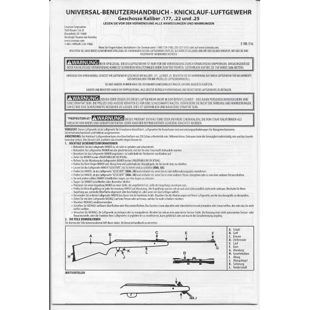 Crosman : Universal-Benutzerhandbuch - Knicklauf-Luftgewehr