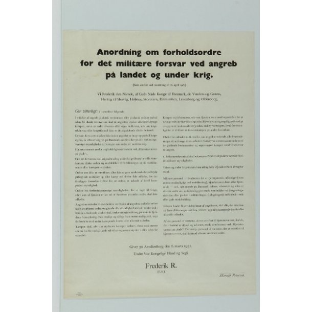 Plakat 'Anordning om forholdsordre' fra 1952.