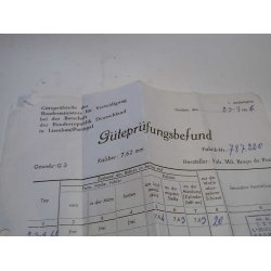 Inskydningscertifikat f. Gev&aelig;r M/75 fra 1966.